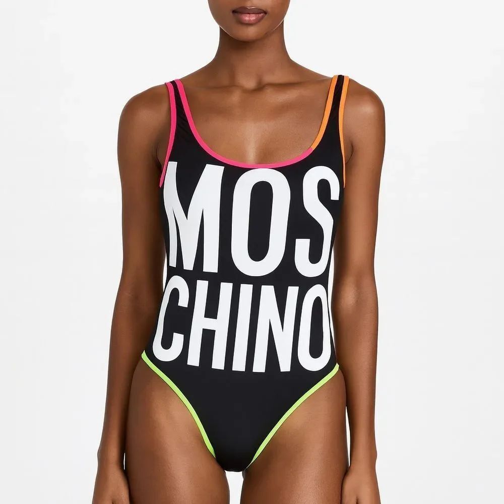 MOSCHINO Black One Piece with Neon Highlights